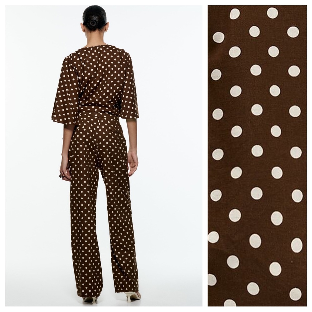 NWT. Zara Brown/Cream Polka Dots Crop Top with Bow. Size L. - Picture 6 of 12